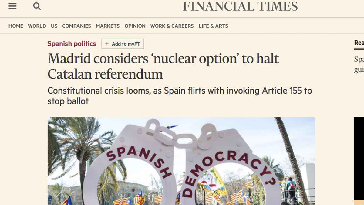 Artículo del diario ‘Financial Times’ sobre Cataluña.