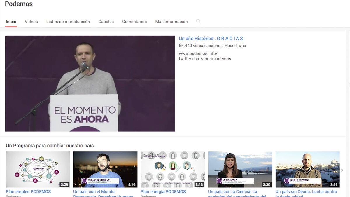 Cuenta de Podemos en Youtube.