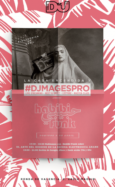 Cartel del DjMagESPRO que se celebrará dentro de 'Electrónica en abril' con la presencia de Jannis Stürtz, creador del sello Habibi Funk. 