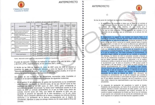Informe de la Cámara de Cuentas de Madrid sobre los contratos modificados y los gastos sin contrato en Nalvalcarnero entre el 2007 y 2008.