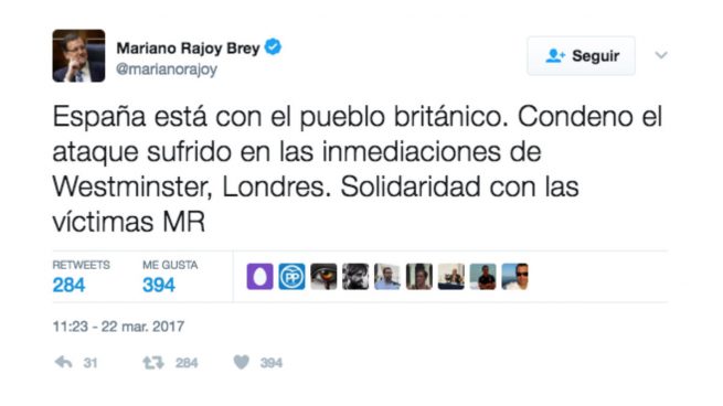 Políticos españoles condenan el atentado de Londres y se solidarizan con las víctimas