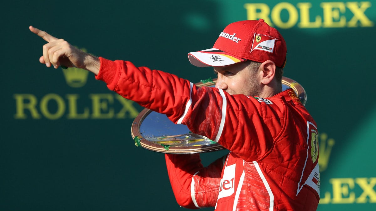 Vettel celebra la victoria en Australia. (Getty)