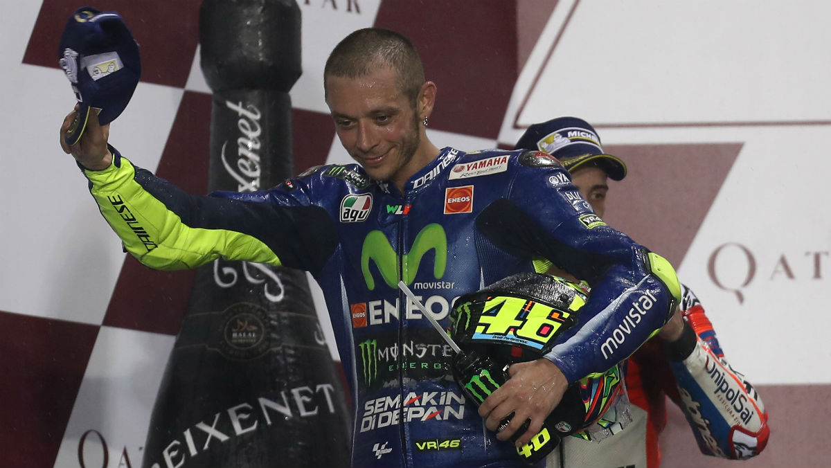Rossi celebra su tercer puesto en Losail. (AFP)