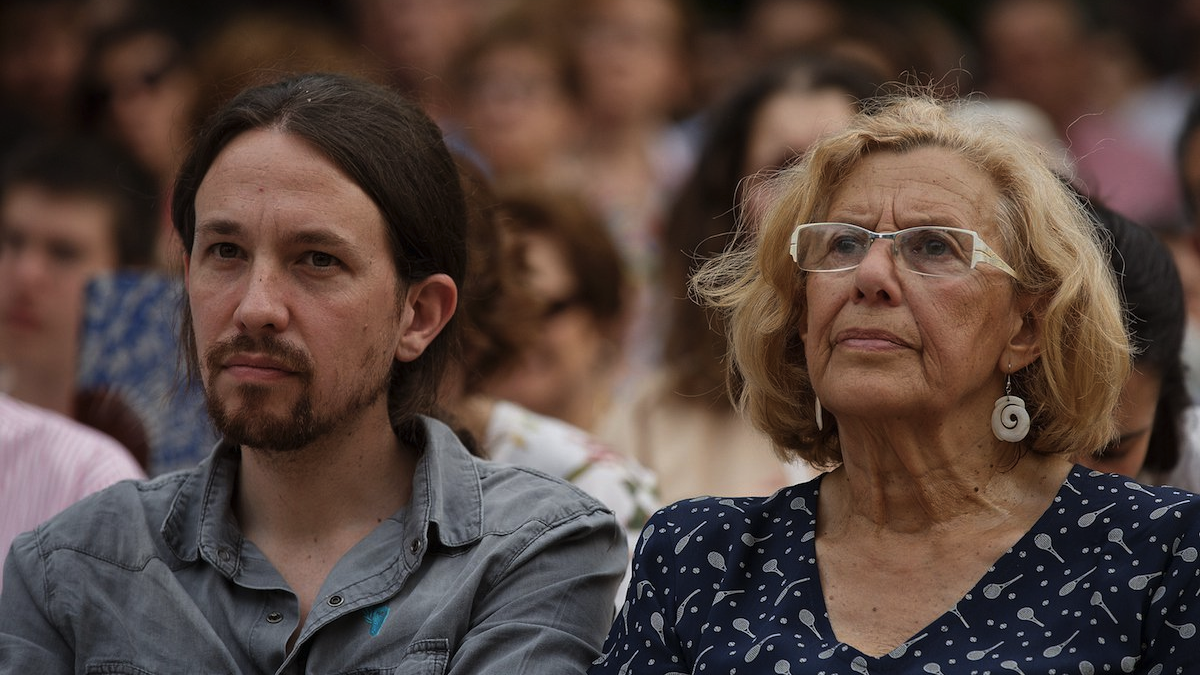 Pablo Iglesias y Manuela Carmena, en un acto de la campaña de las elecciones municipales (Foto: Ahora Madrid).