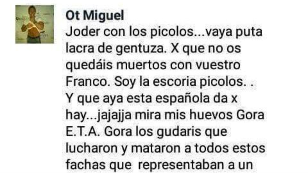 Comentario de Ot Miguel en Facebook enalteciendo a ETA e insultando a las fuerzas del orden.