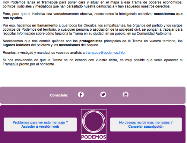 Email enviado a sus militantes