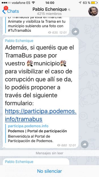 Pantallazo del canal de Telegram de Echenique