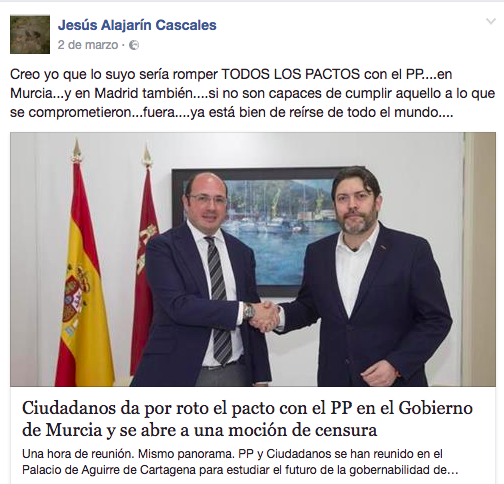 Un concejal de C’s en Murcia imputado se niega a dimitir
