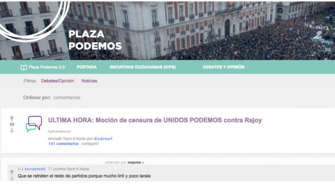 Las bases de Podemos contra la moción de censura: «Electoralismo barato y fuegos de artificio»