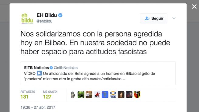 El cinismo de Bildu: condena la agresión de Bilbao y sigue apoyando a los violentos de Alsasua