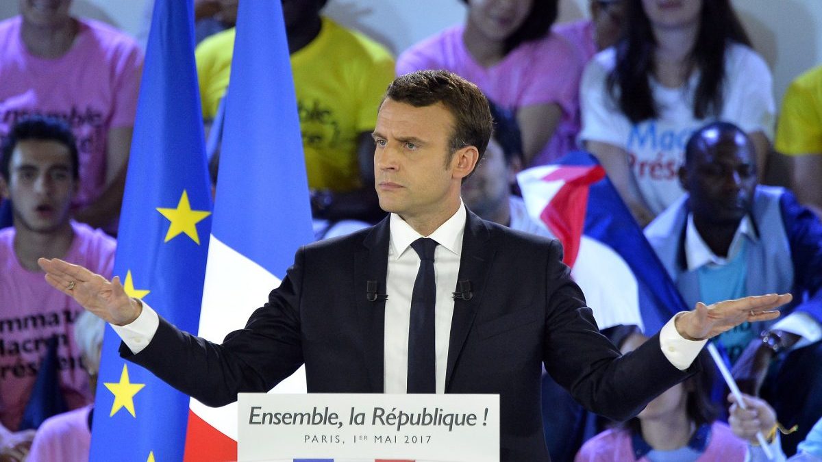 Emmanuel Macron durante uno de sus discursos electorales en Francia (Foto: Getty)