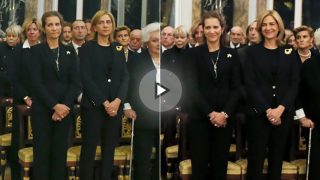 Las infantas Elena y Cristina al ver a don Felipe y doña Letizia (i) y al ver a don Juan Carlos y doña Sofía (d). (Foto: EFE)