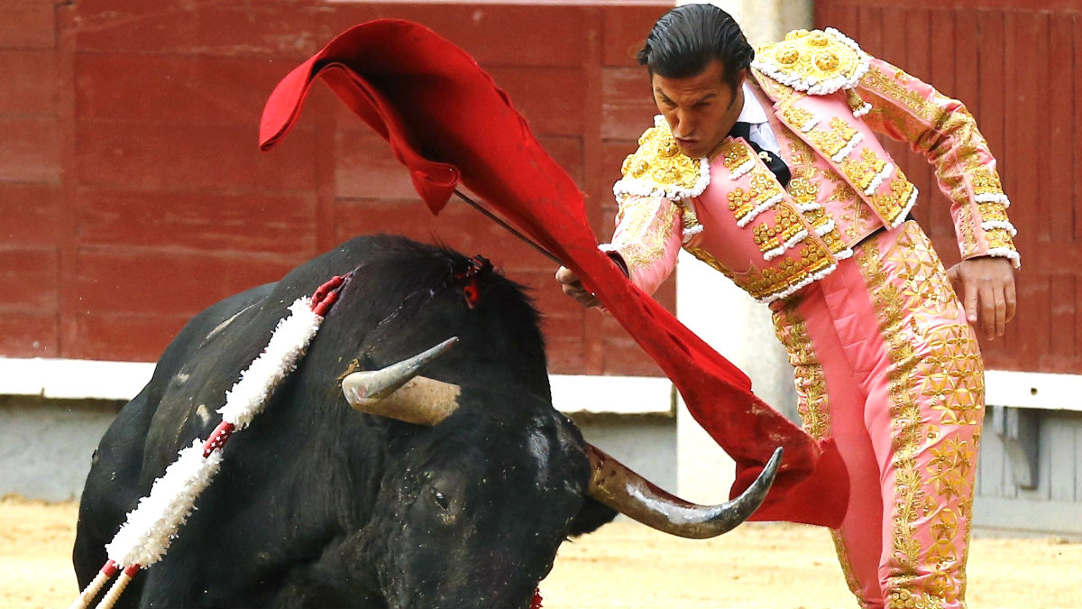 David Mora durante la faena a su primer toro (Foto: Efe).