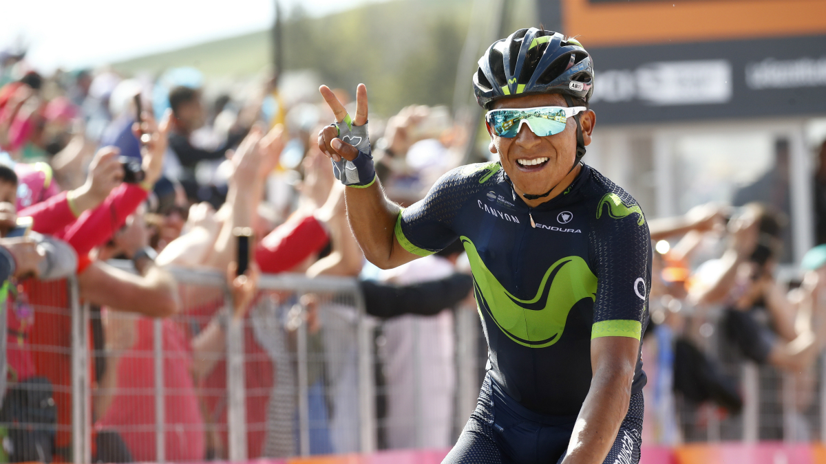 Nairo Quintana celebra su victoria en Blockhaus. (AFP)