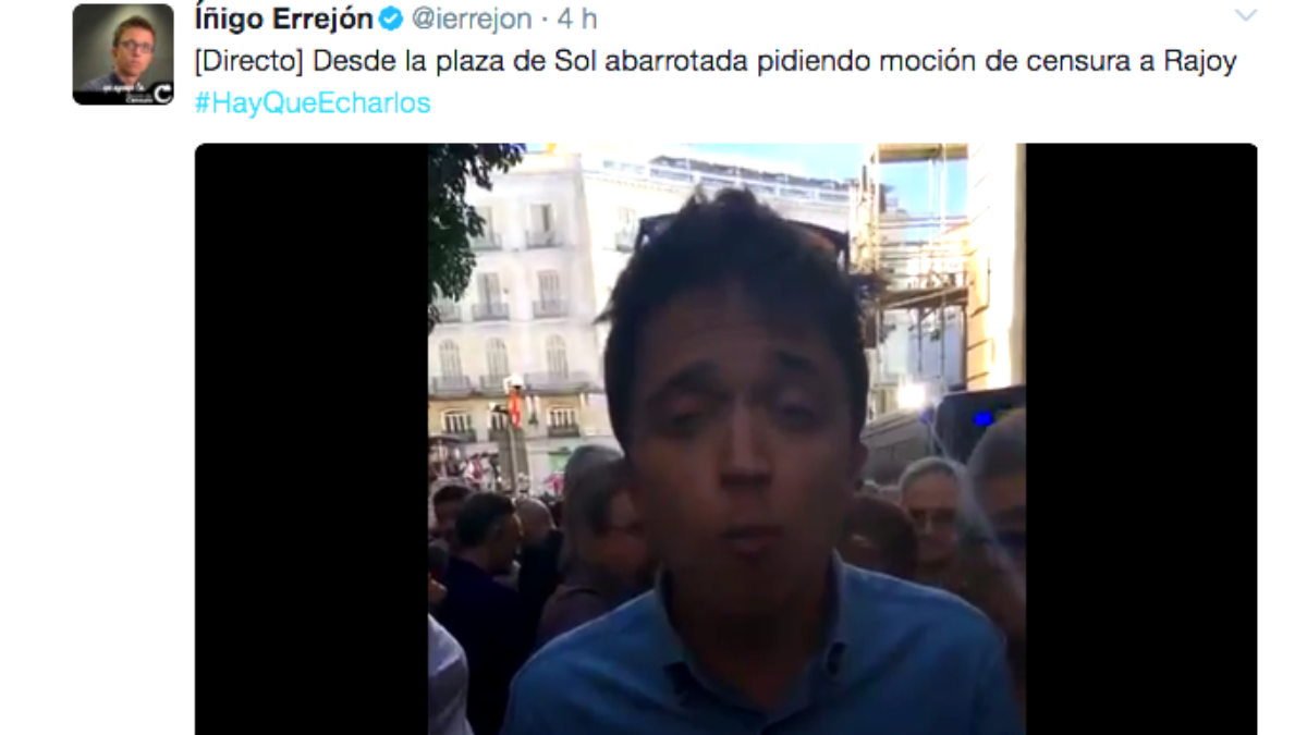 El vídeo emitido por Íñigo Errejón «desde un rincón de la Puerta del Sol».