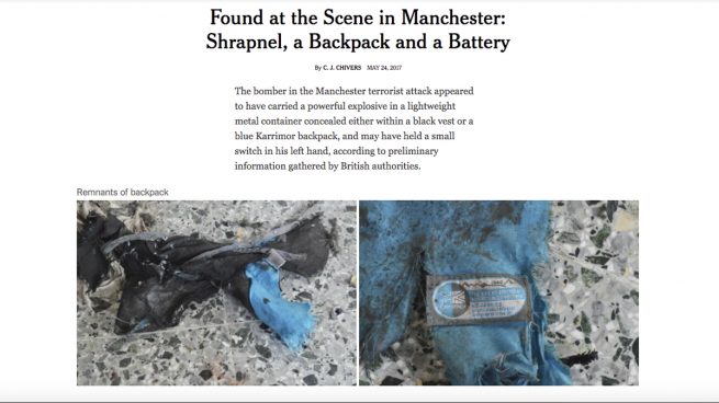 Imágenes del material usado por el terrorista de Manchester.