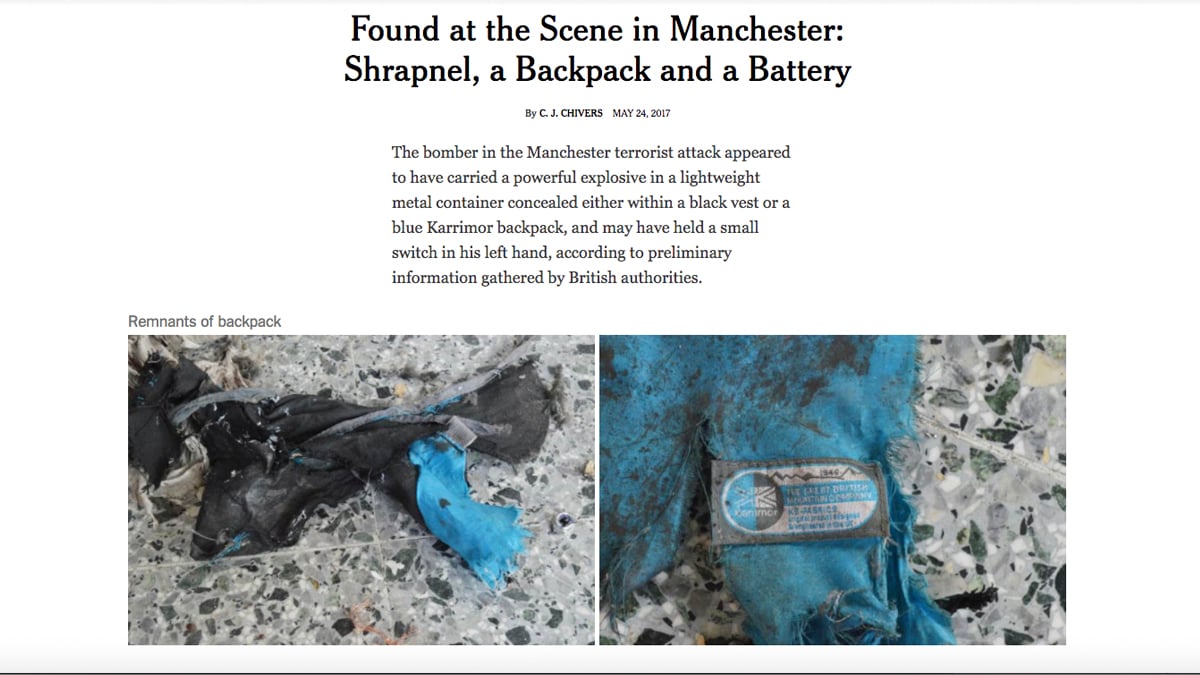 Imágenes del material usado por el terrorista de Manchester. (Foto: nytimes.com)