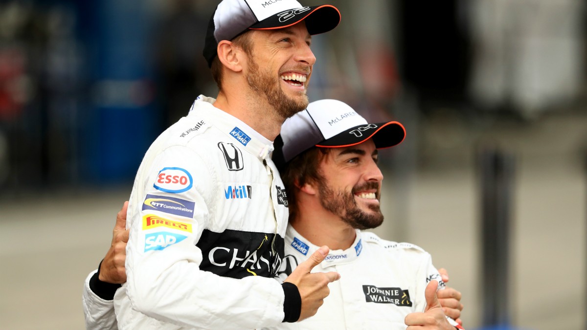 Alonso y Button, en un acto de McLaren. (Getty)