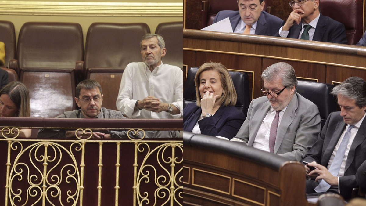 Monedero y Méndez de Vigo durante el debate de la moción de censura de Unidos Podemos.
