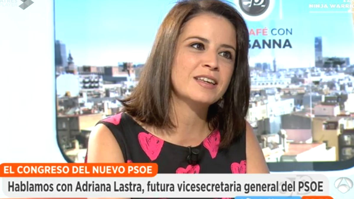 La futura vicesecretaria general y número 2 del PSOE, Adriana Lastra (Foto: Antena 3)
