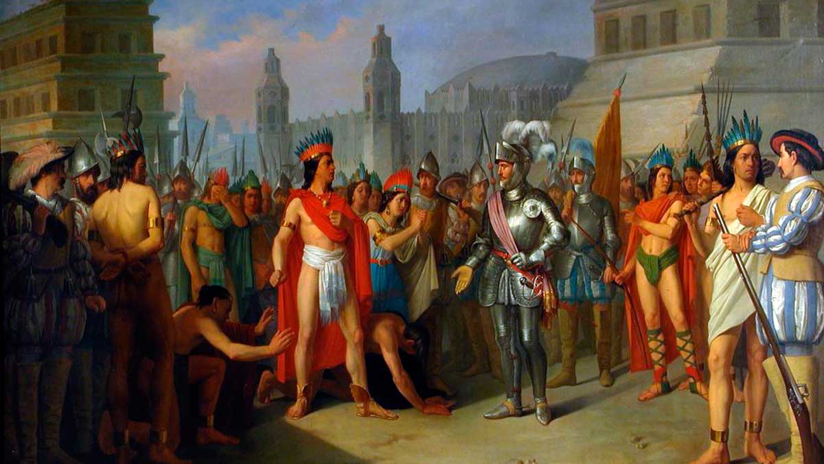 El encuentro entre Hernán Cortes y Moctezuma