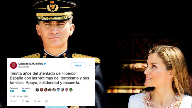 Los Reyes Felipe y Letizia, y su tuit en recuerdo de las víctimas del atentado de ETA en Hipercor.