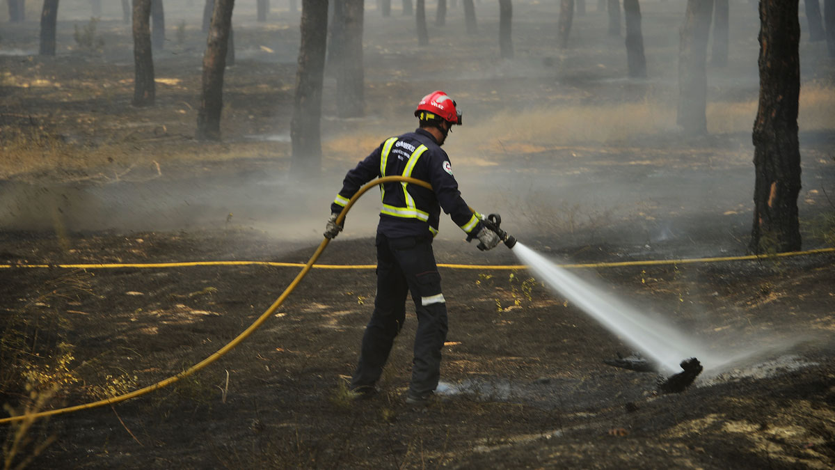 Los bomberos trabajan contra el fuego en Moguer y Doñana (Foto: AFP)