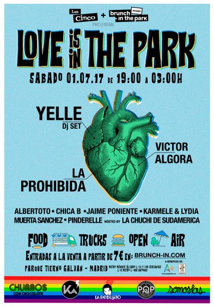 El cartel de la fiesta Love is in the Park, durante la semana del World Pride que se celebra en Madrid este 2017. 