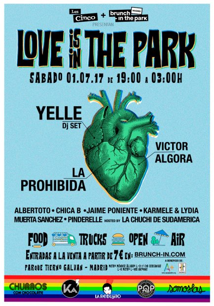 El cartel de la fiesta Love is in the Park, durante la semana del World Pride que se celebra en Madrid este 2017.