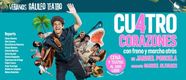 Grupo Smedia y TeatroLab Madrid presentan 'Cuatro corazones con freno y marcha atrás' en la oferta de cena+teatro del Teatro Galileo de Madrid para este verano. 