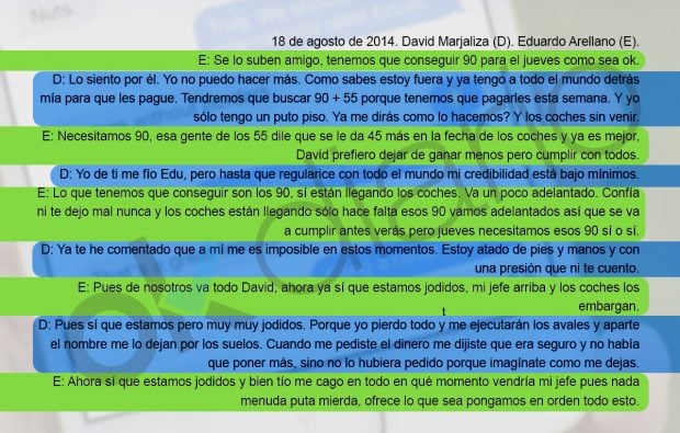 Recreación de los sms de David Marjaliza y Eduardo Arellano incluidos en un informe de la UCO.