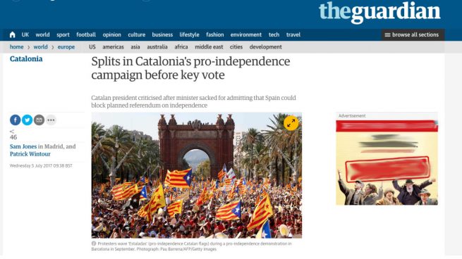 La noticia de 'The Guardian' que habla de los problemas internos que tienen los partidos independizas de Cataluña frente al referéndum ilegal.