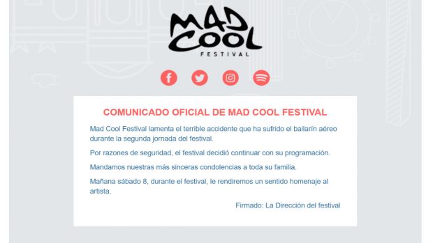 Acróbata muerto en Mad Cool