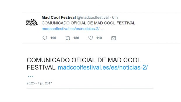 Mad cool falsea las horas del tuit sobre la muerte del acróbata en el festival. 