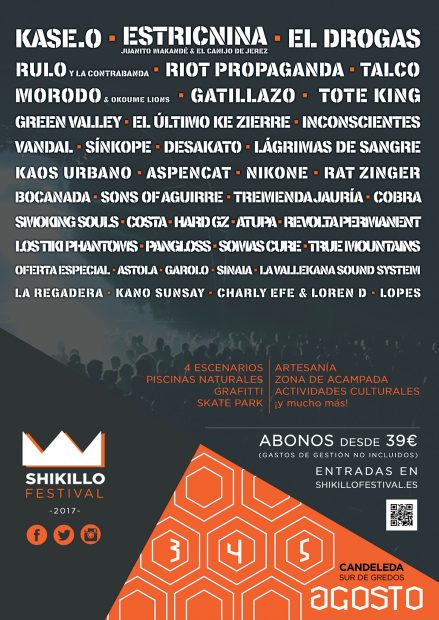 Cartel completo del festival Shikillo, que se celebra el 3, 4 y 5 de agosto en Candeleda (Ávila)