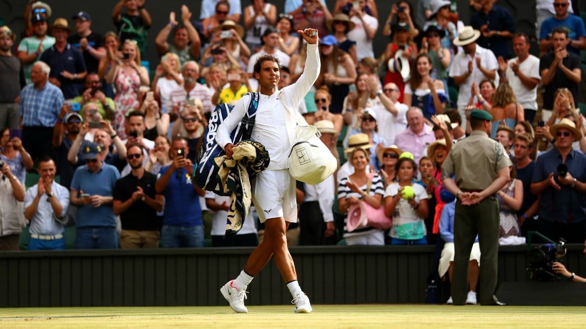 Rafael Nadal, tras una victoria en Wimbledon. (Getty)