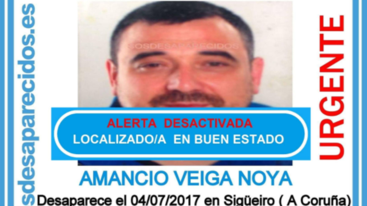 Amancio Veiga Noya, localizado en buen estado tras desaparecer en Sigüeiro (La Coruña).