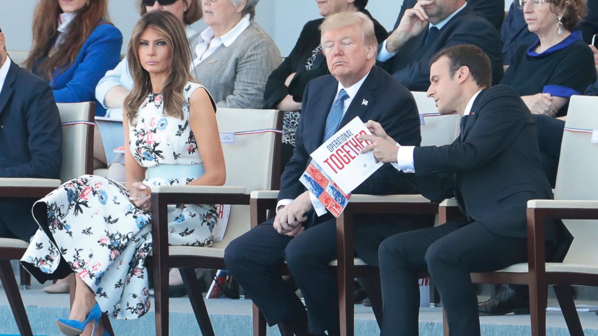 Emmanuel Macron junto a Donald y Melania Trump en París en el Día de la Bastilla. (Foto: AFP)