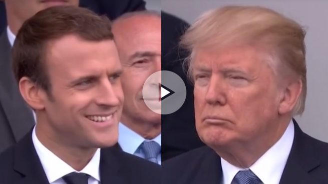 Macron contiene la risa ante un Trump atónito cuando la banda del ejército francés interpreta a Daft Punk.