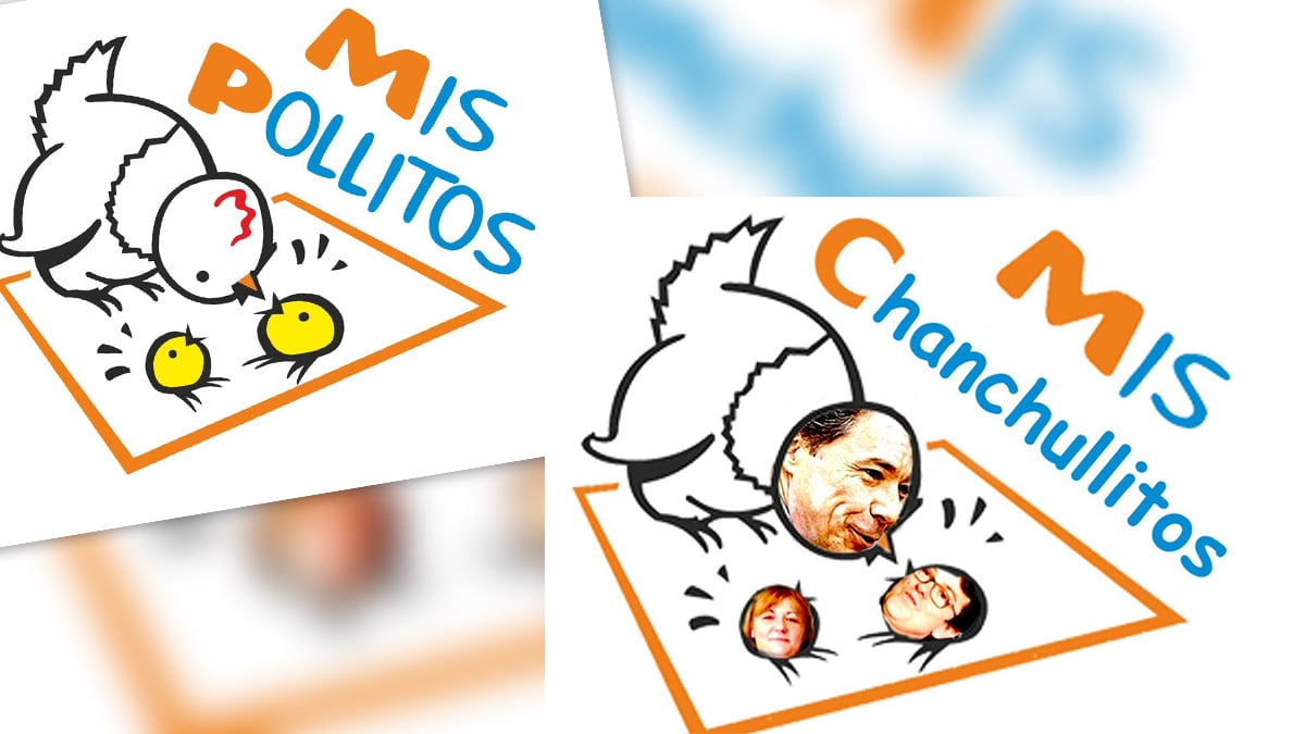Logotipo modificado de la empresa Mis Pollitos difundido por Podemos.