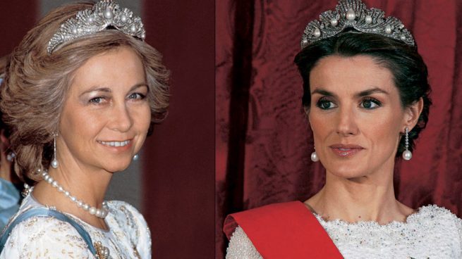 La Reina emérita Sofia y la Reina Letizia con la misma tiara.