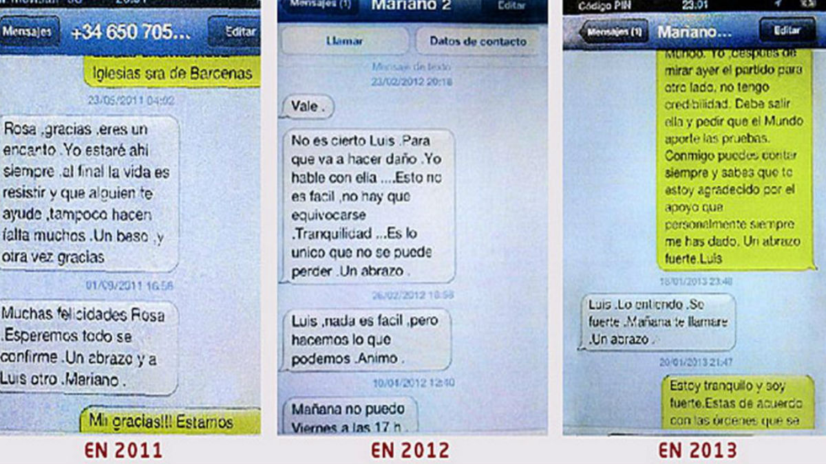 Los mensajes SMS enviados por Rajoy a Luis Bárcenas y Rosalía Iglesias.