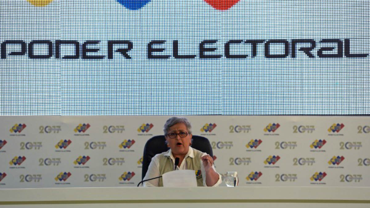 Tibisay Lucena, presidenta del Consejo Nacional Electoral (CNE) de Venezuela. Foto: AFP