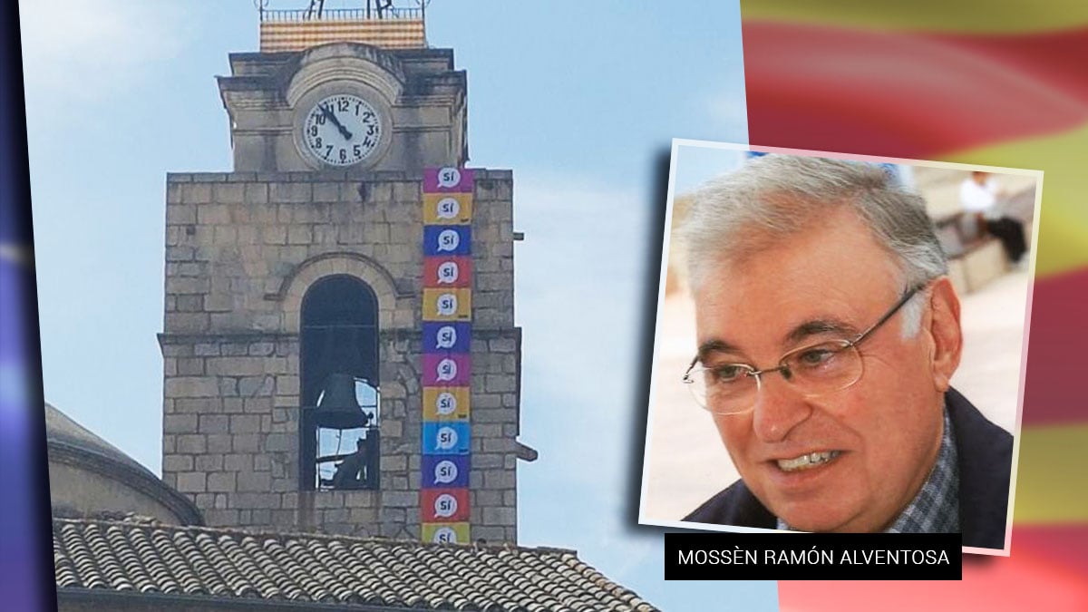 Pancarta en la Iglesia de la que es titular Ramón Alventosa.