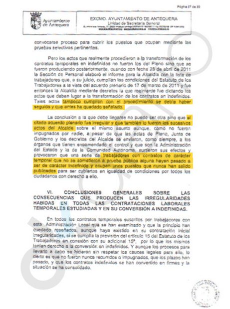 El secretario y el interventor del Ayto. de Antequera advierten de que el proceso fue irregular