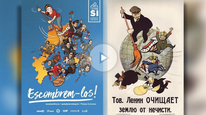 La CUP copia el cartel y el lema de la Unión Soviética: «Hay que barrer la escoria de la Tierra»