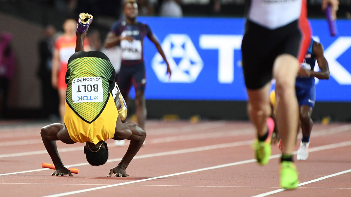 Usain Bolt en la final del 4×100 en Londres (Foto: AFP)