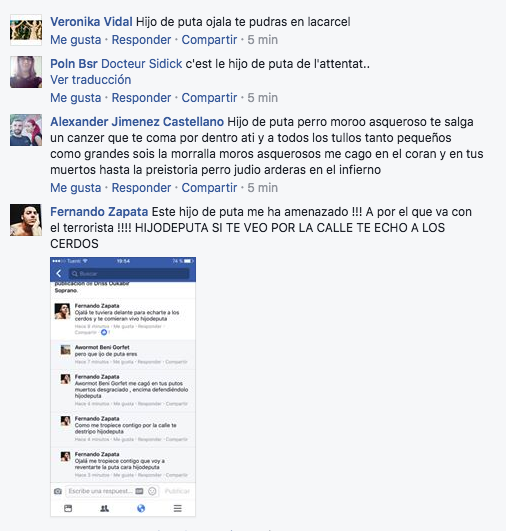 El Facebook del terrorista de Barcelona se colapsa de insultos