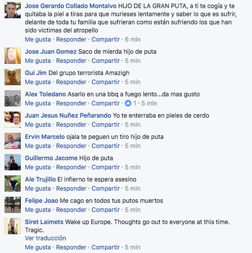 El Facebook del terrorista de Barcelona se colapsa de insultos