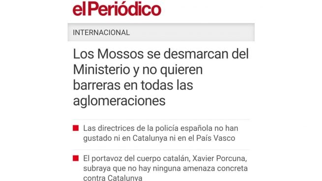 La prensa catalana se hizo eco de la negativa de los Mossos a colocar bolardos en Barcelona como pidió Interior